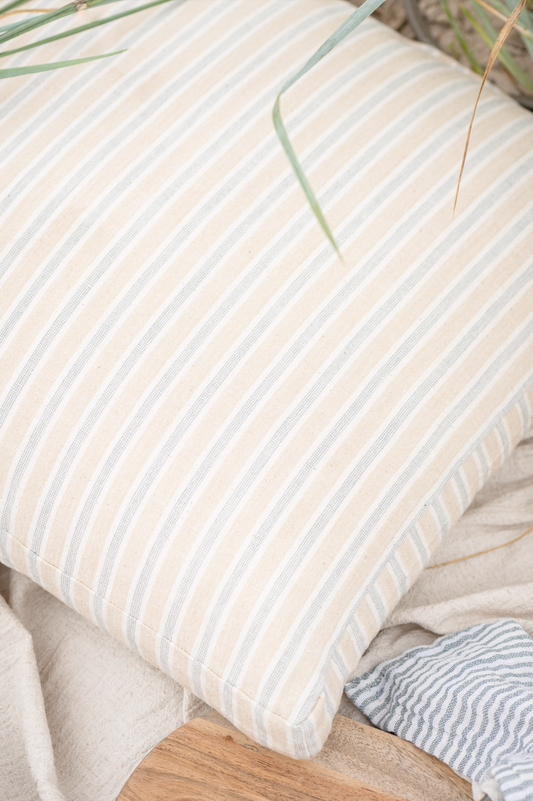 Box kussenhoes | Naturel met Blauw en witte streep | IB Laursen