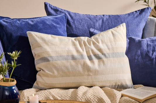 Kussenhoes | Naturel met wit en blauw gestreept | IB Laursen